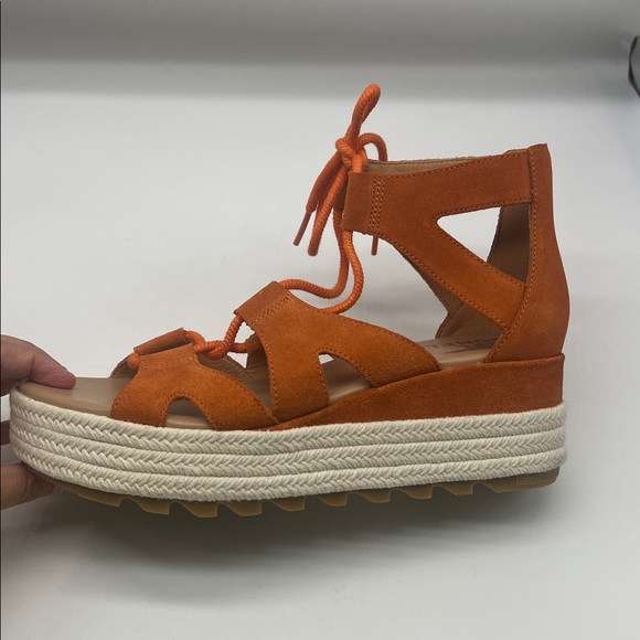 SOREL - Cameron Orange Suede Lace Up Lightweight Open Toe Platform Sandal SZ 9 - Picture 12 of 16